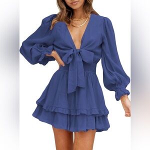 Chic Long Sleeve Blue Dress